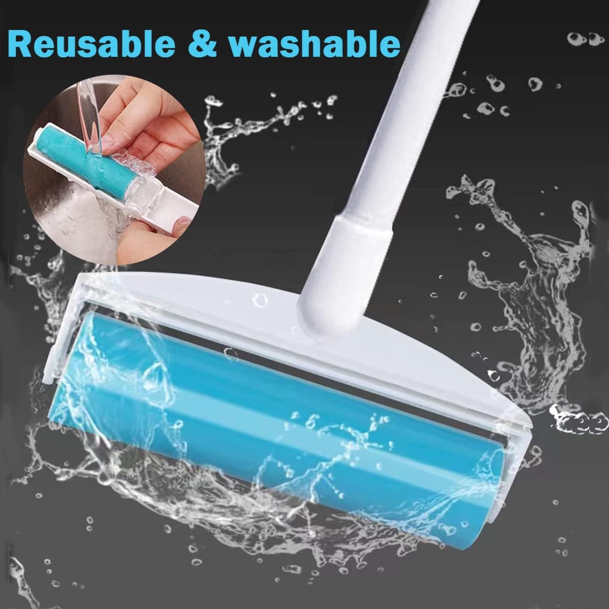 Washable and reusable lint roller with retractable handle, gel lint remover set cleaner for carpet, floor, sofa