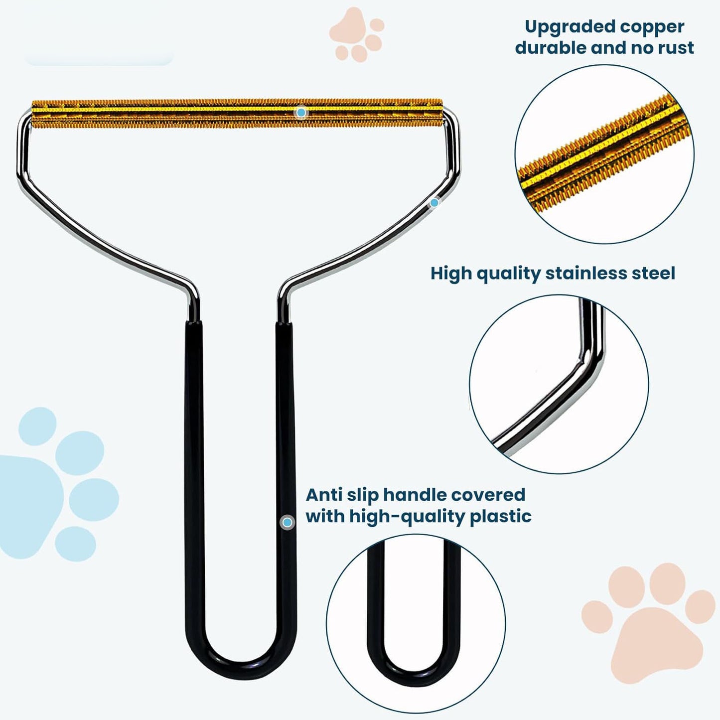 Pet Hair Removal Tool, 3-in-1 Grooming Brush, Cat and Dog Hair Removal Brush, Carpet and Furniture Hair Remover (Sky Blue)