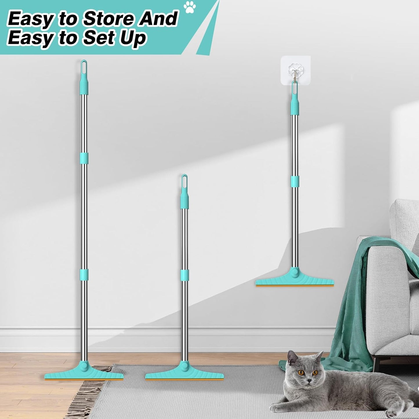Carpet Rake for Pet Hair Removal, Reusable Cat and Dog Hair Remover with 45 Inch Long Handle, Premium Lint Remover for Carpets, Floor Mats, Cushions, Sofas