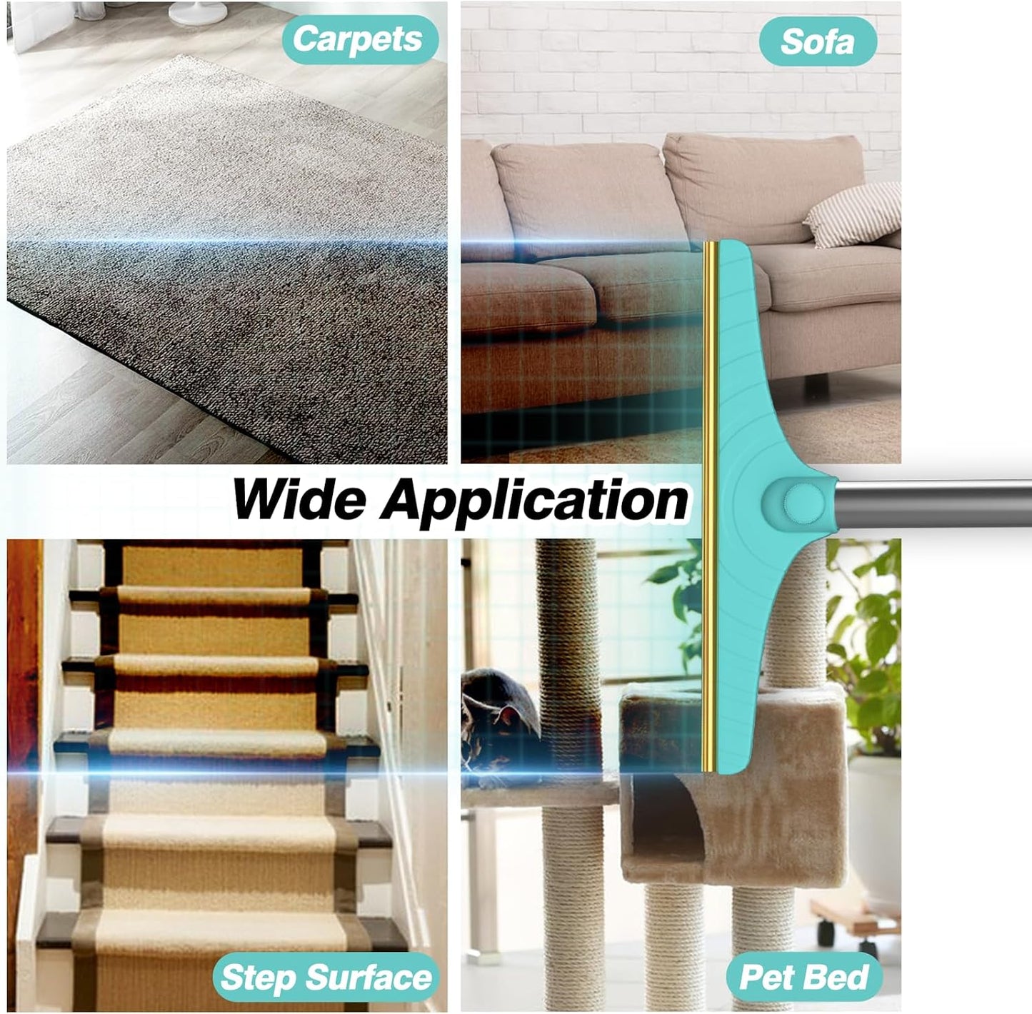 Carpet Rake for Pet Hair Removal, Reusable Cat and Dog Hair Remover with 45 Inch Long Handle, Premium Lint Remover for Carpets, Floor Mats, Cushions, Sofas