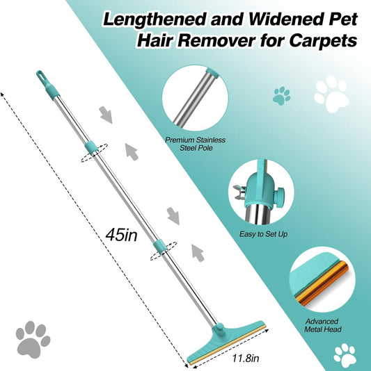 Carpet Rake for Pet Hair Removal, Reusable Cat and Dog Hair Remover with 45 Inch Long Handle, Premium Lint Remover for Carpets, Floor Mats, Cushions, Sofas