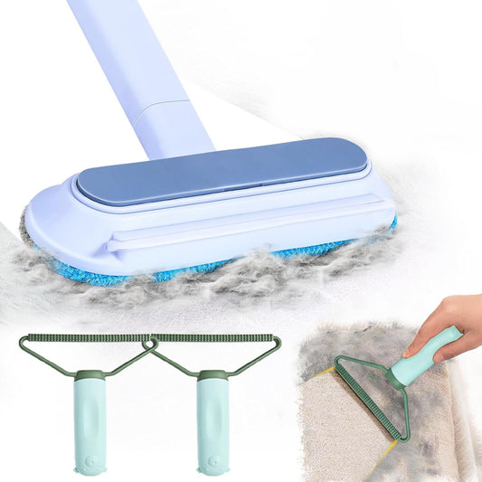 Multi-Function Pet Hair Remover, 4 in 1 Dog Hair Remover, Reusable Cat Hair Remover (for Dogs and Cats), Adjustable Lint Brush (for Carpets, Sofas, Bedding, Clothes and Furniture), Blue